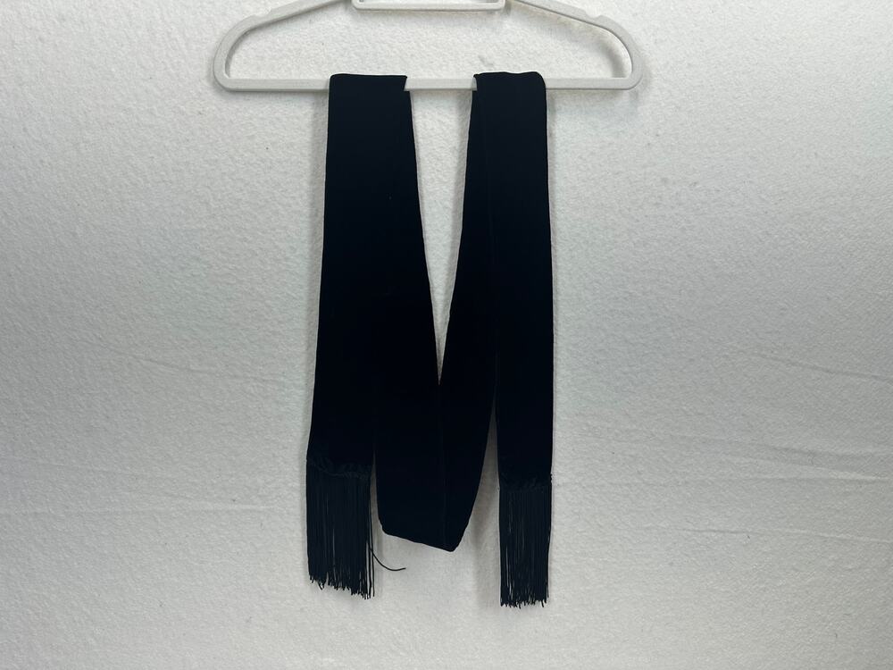 Black Velvet Vintage Scarf with Fringe Detailing Formal Luxury